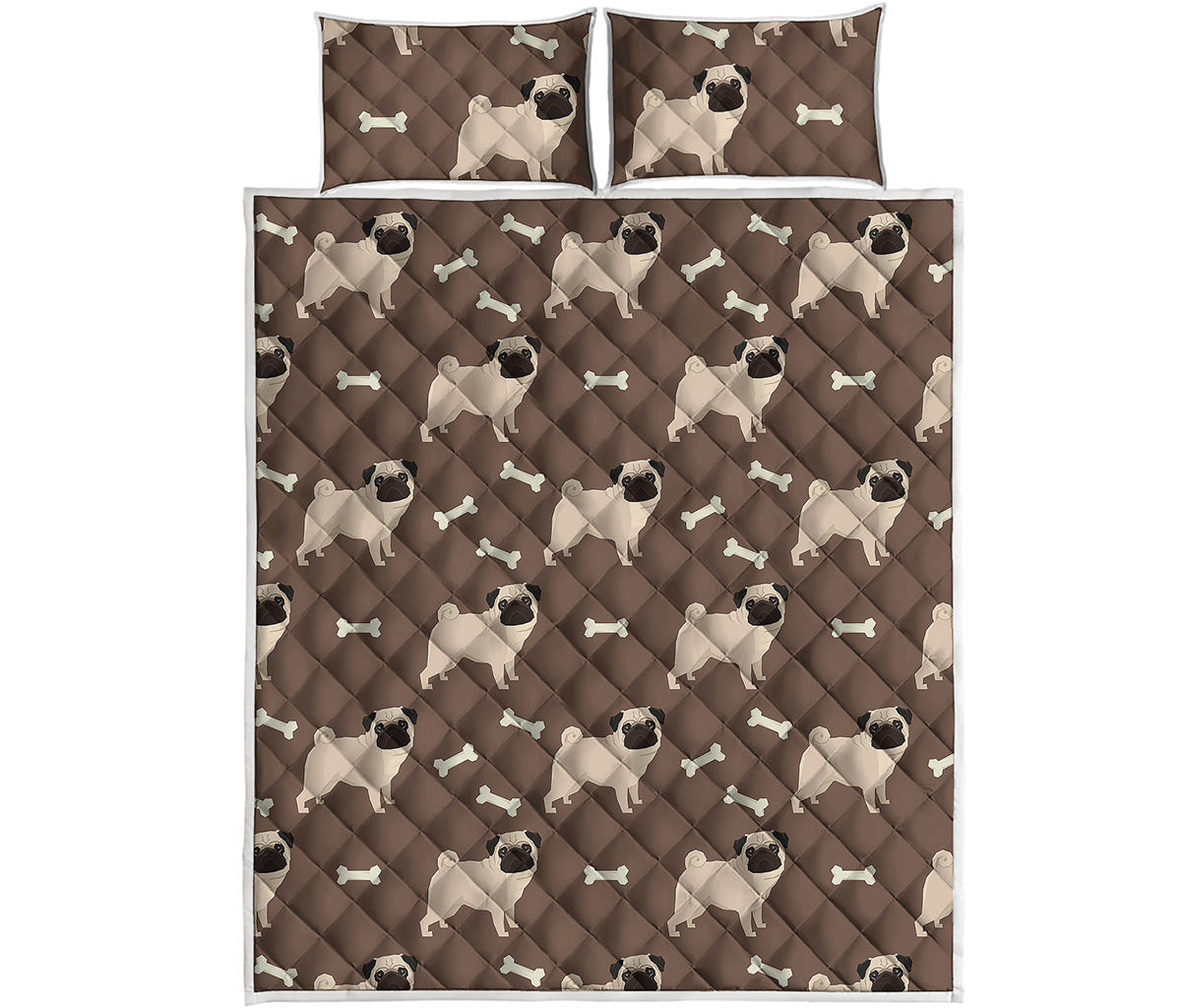 Geometric Pug Pattern Print Quilt Bed Set