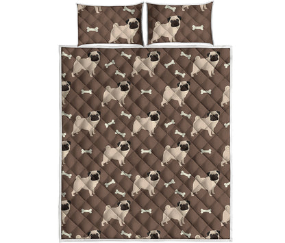 Geometric Pug Pattern Print Quilt Bed Set