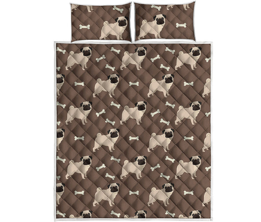 Geometric Pug Pattern Print Quilt Bed Set