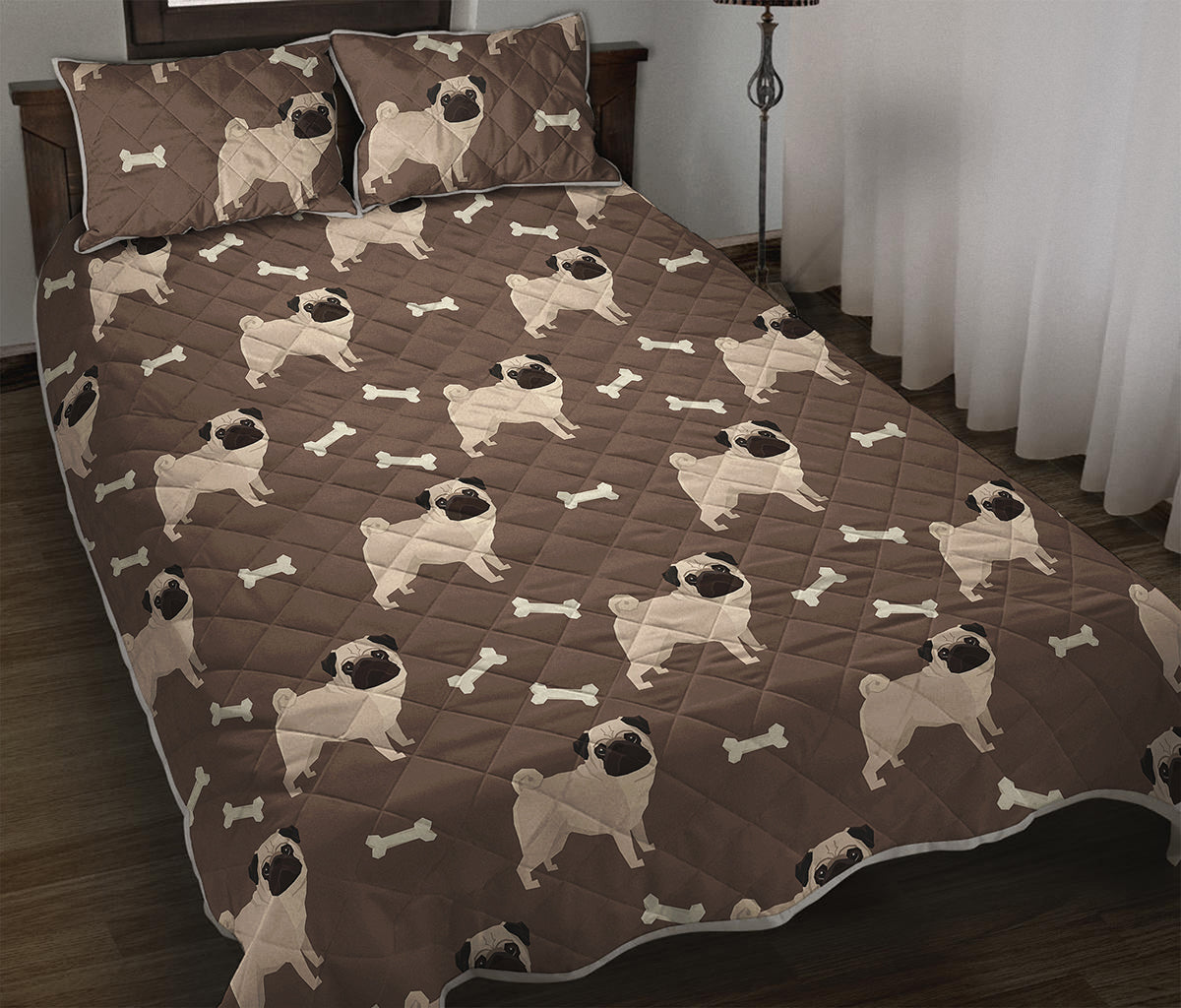 Geometric Pug Pattern Print Quilt Bed Set