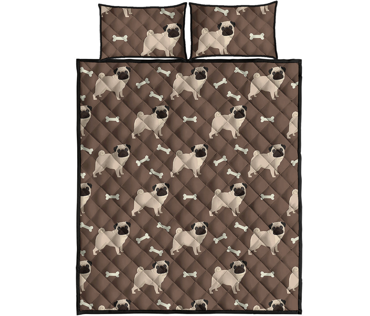 Geometric Pug Pattern Print Quilt Bed Set