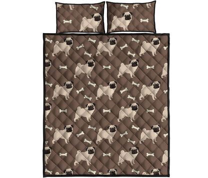 Geometric Pug Pattern Print Quilt Bed Set