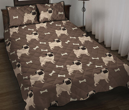 Geometric Pug Pattern Print Quilt Bed Set