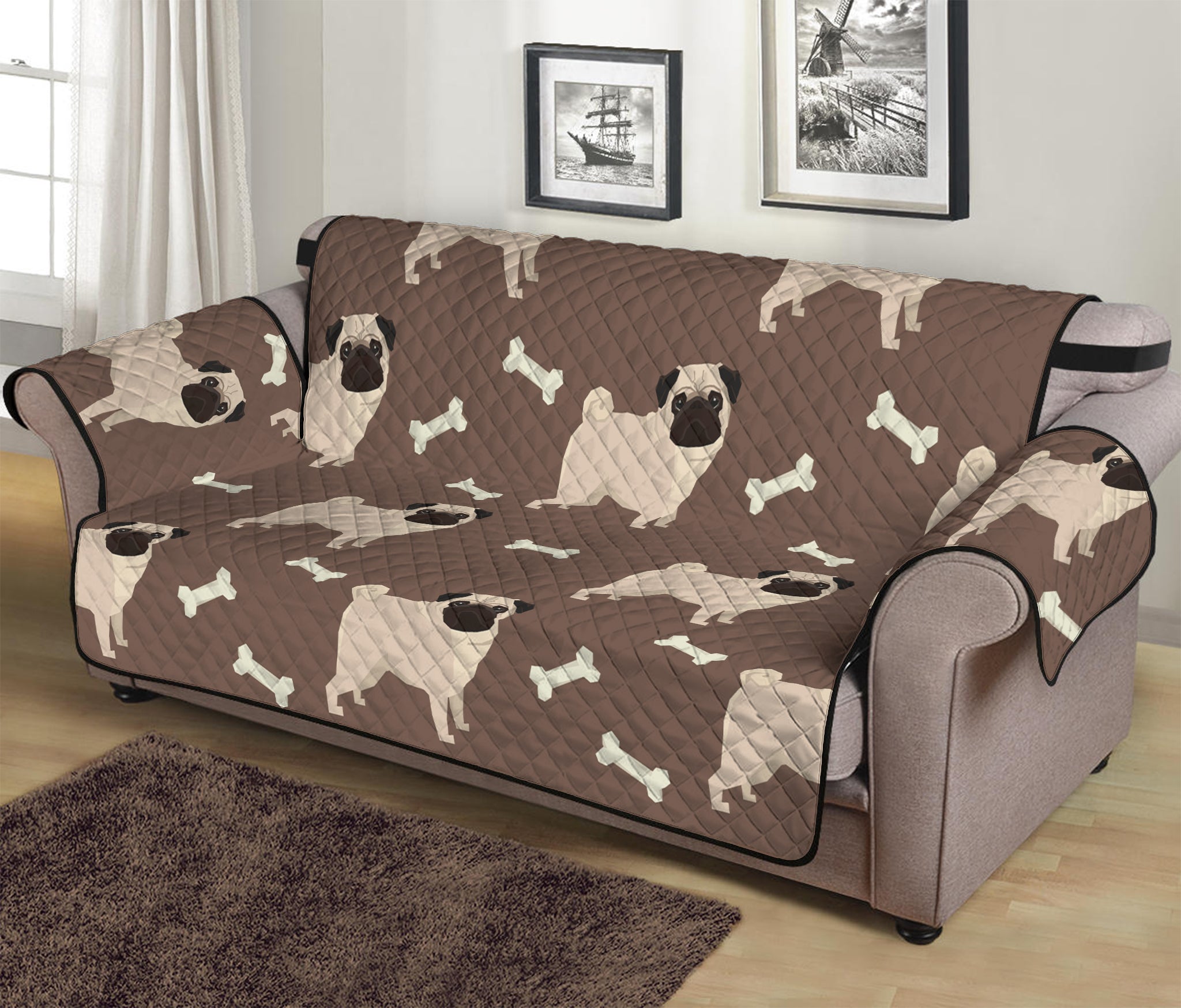 Geometric Pug Pattern Print Sofa Protector