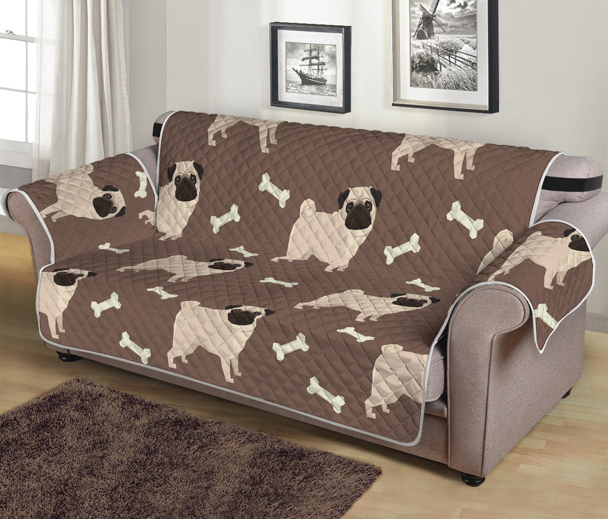 Geometric Pug Pattern Print Sofa Protector