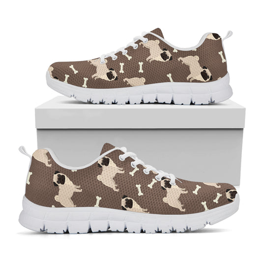 Geometric Pug Pattern Print White Sneakers