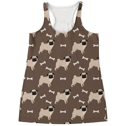 Geometric Pug Pattern Print Women's Racerback Tank Top