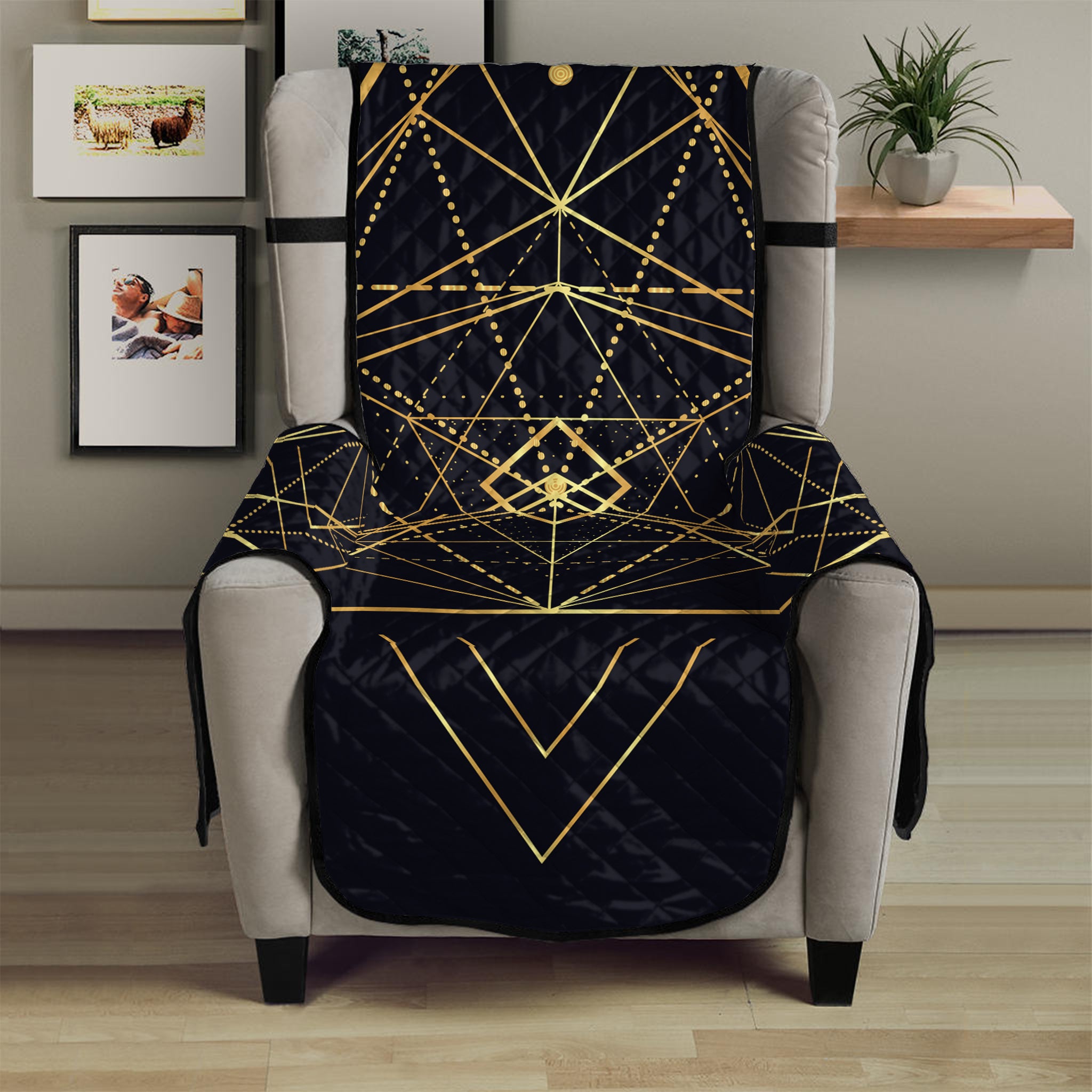 Geometric Pyramid Print Armchair Protector