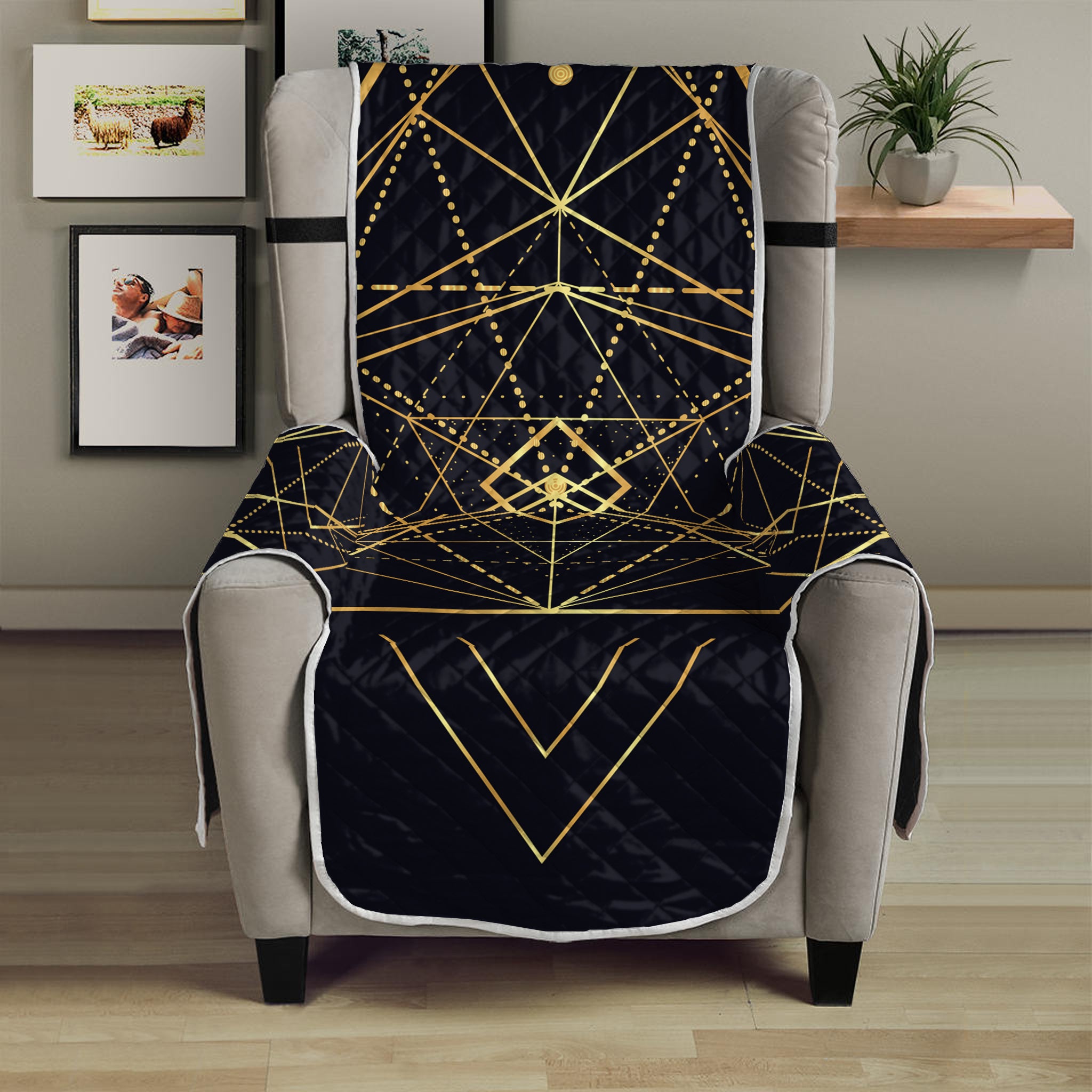 Geometric Pyramid Print Armchair Protector