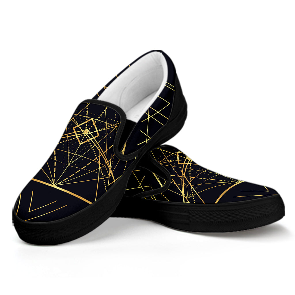 Geometric Pyramid Print Black Slip On Shoes