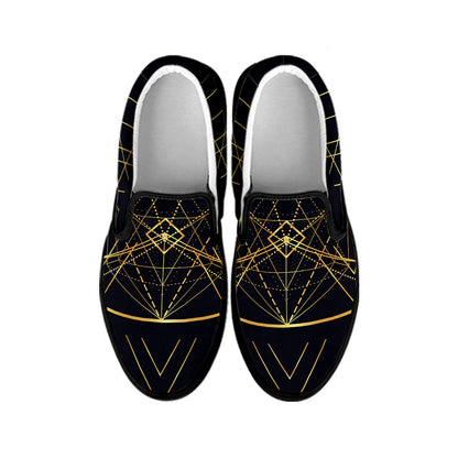 Geometric Pyramid Print Black Slip On Shoes