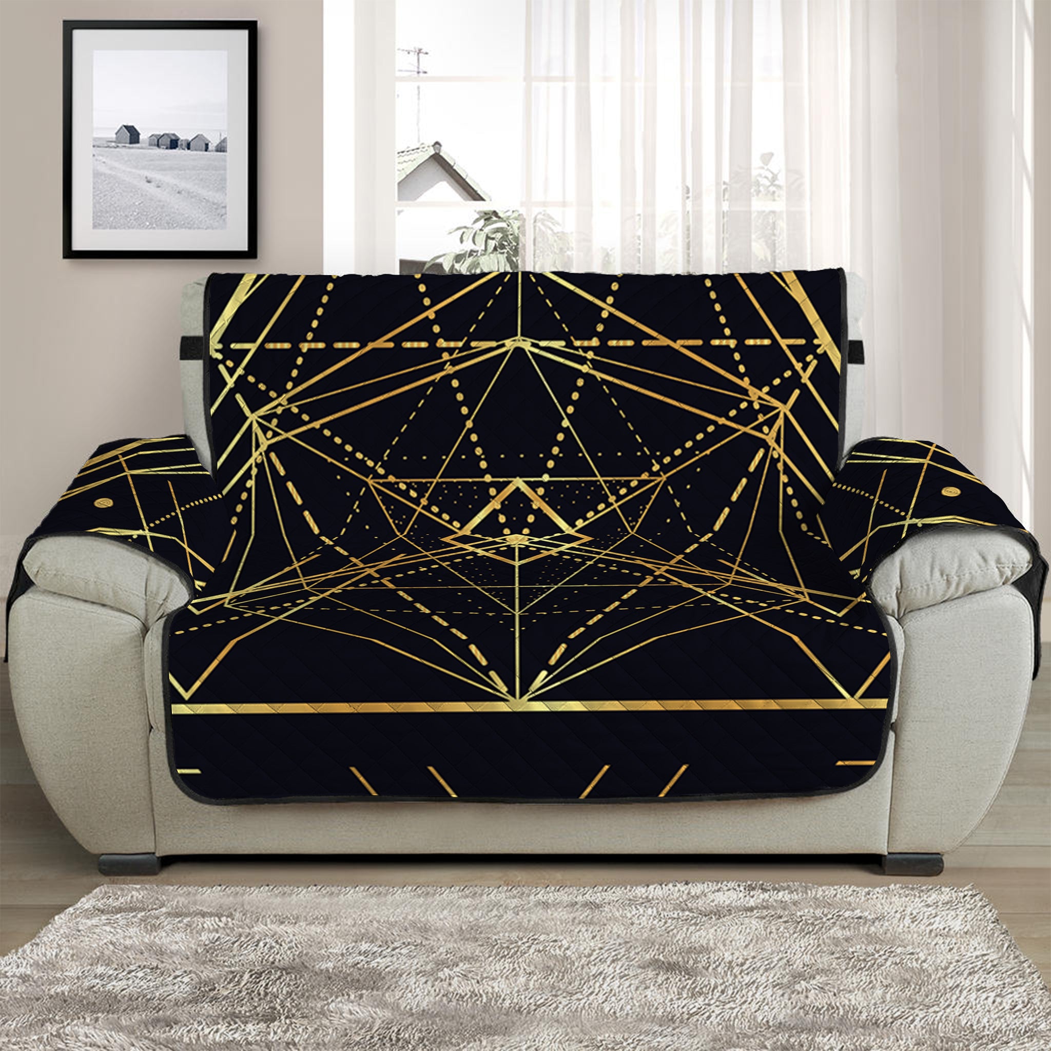 Geometric Pyramid Print Half Sofa Protector