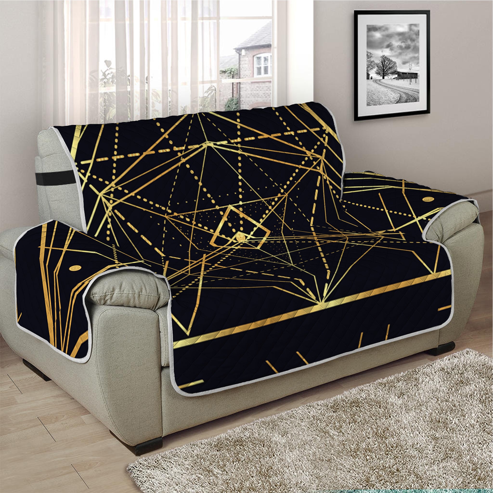 Geometric Pyramid Print Half Sofa Protector