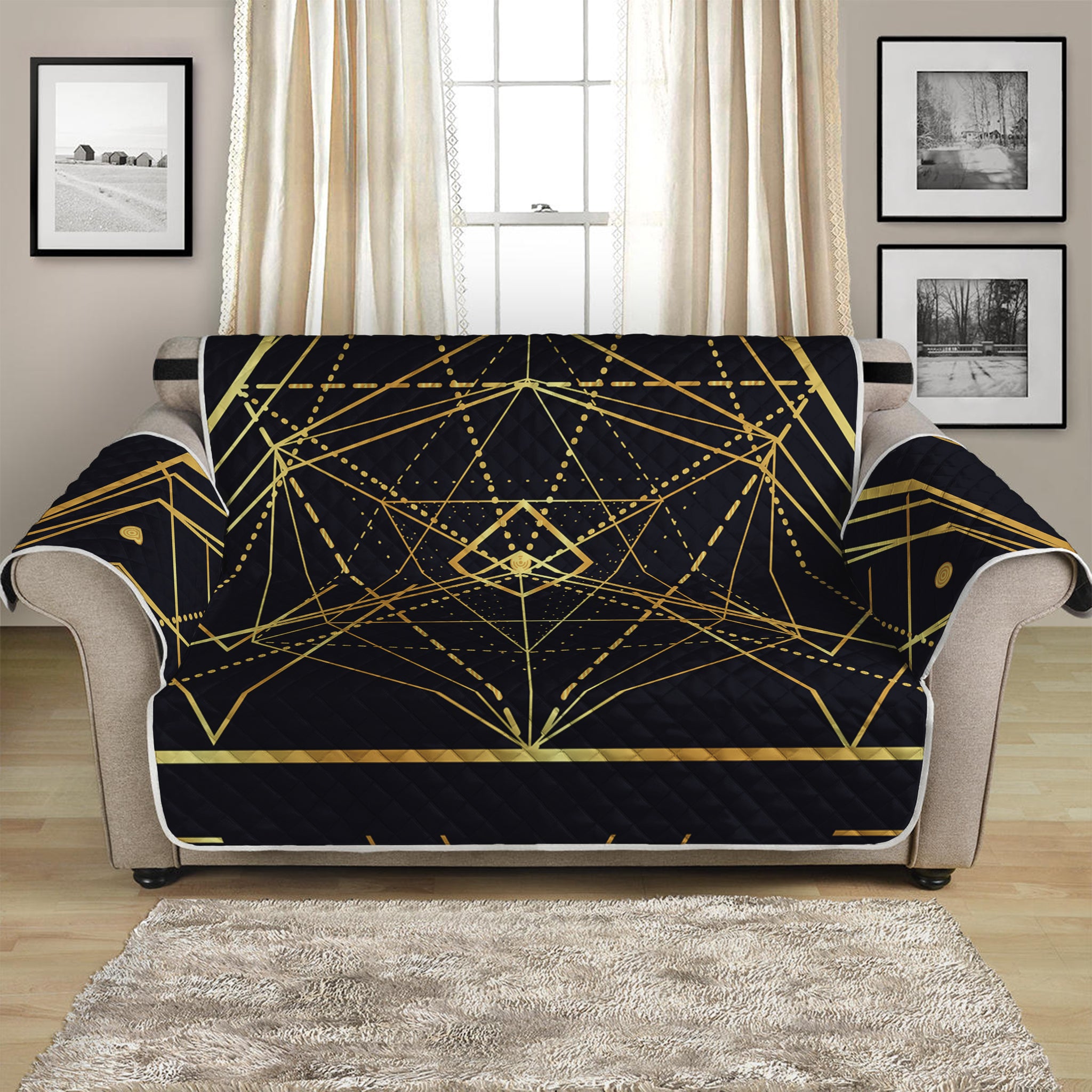 Geometric Pyramid Print Loveseat Protector