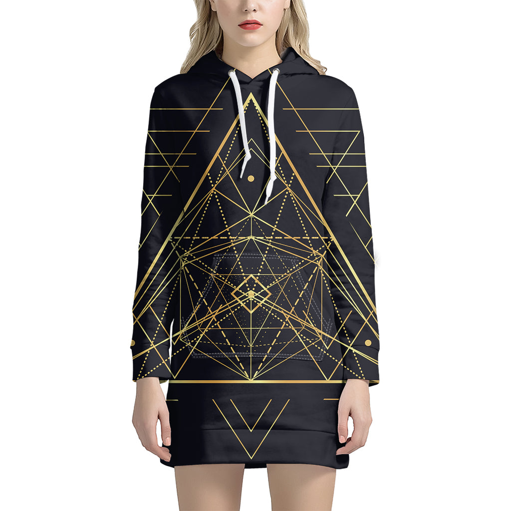 Geometric Pyramid Print Pullover Hoodie Dress