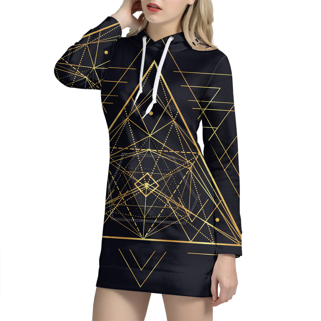 Geometric Pyramid Print Pullover Hoodie Dress