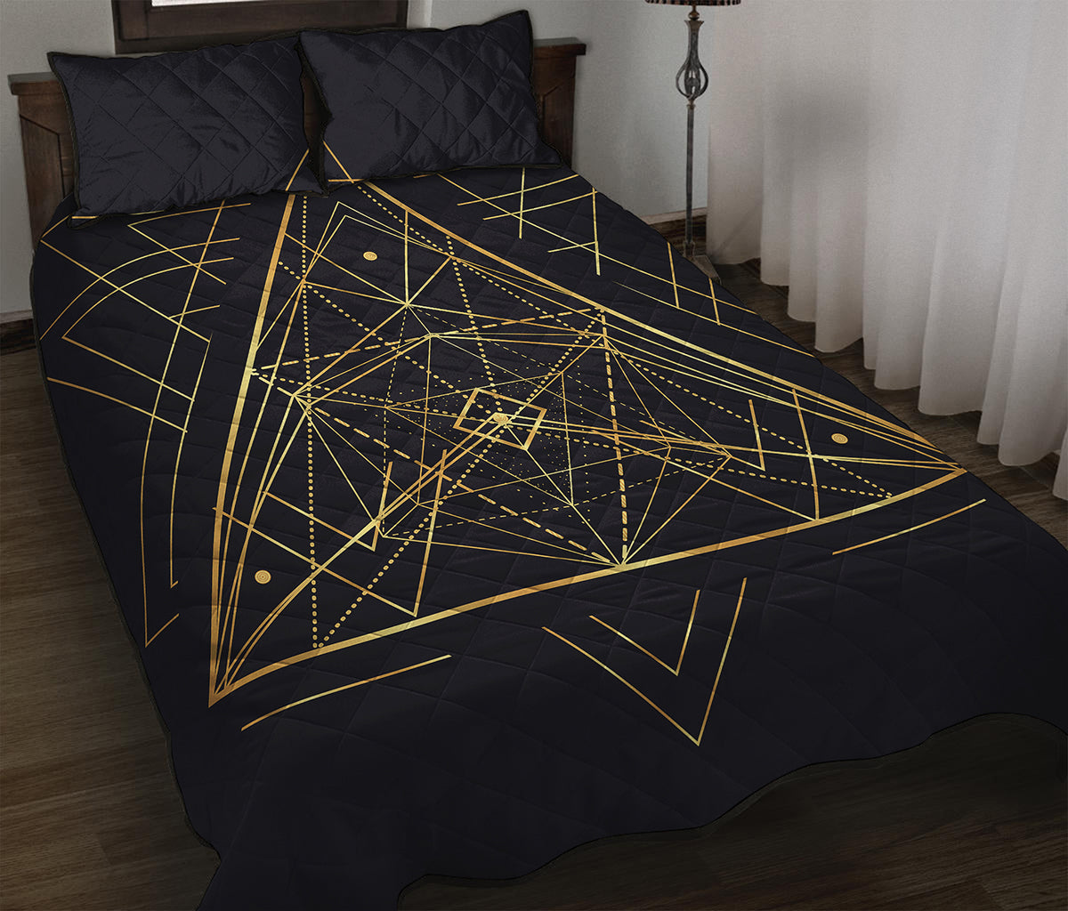 Geometric Pyramid Print Quilt Bed Set