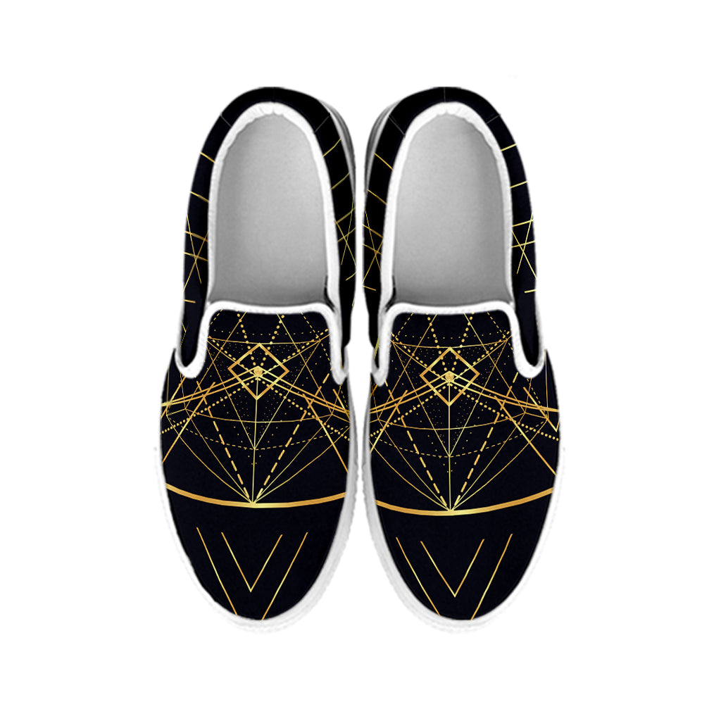 Geometric Pyramid Print White Slip On Shoes