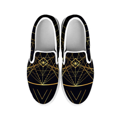 Geometric Pyramid Print White Slip On Shoes