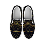 Geometric Pyramid Print White Slip On Shoes