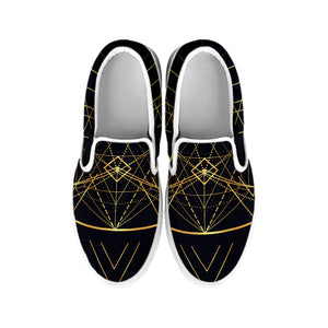 Geometric Pyramid Print White Slip On Shoes