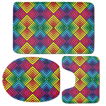 Geometric Rainbow Pattern Print 3 Piece Bath Mat Set