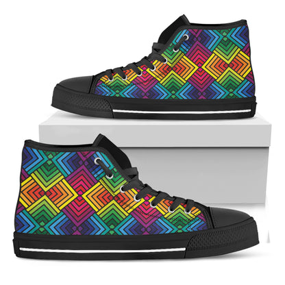 Geometric Rainbow Pattern Print Black High Top Shoes