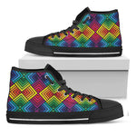 Geometric Rainbow Pattern Print Black High Top Shoes