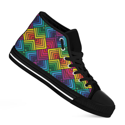 Geometric Rainbow Pattern Print Black High Top Shoes