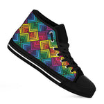Geometric Rainbow Pattern Print Black High Top Shoes
