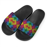 Geometric Rainbow Pattern Print Black Slide Sandals