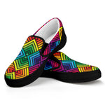 Geometric Rainbow Pattern Print Black Slip On Shoes