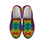 Geometric Rainbow Pattern Print Black Slip On Shoes