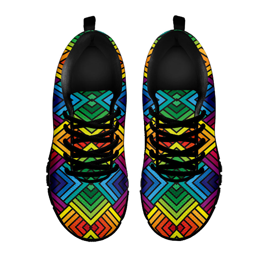 Geometric Rainbow Pattern Print Black Sneakers