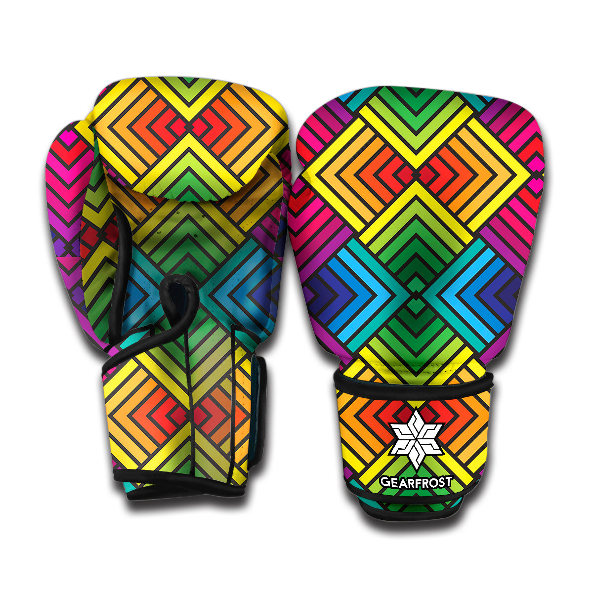 Geometric Rainbow Pattern Print Boxing Gloves