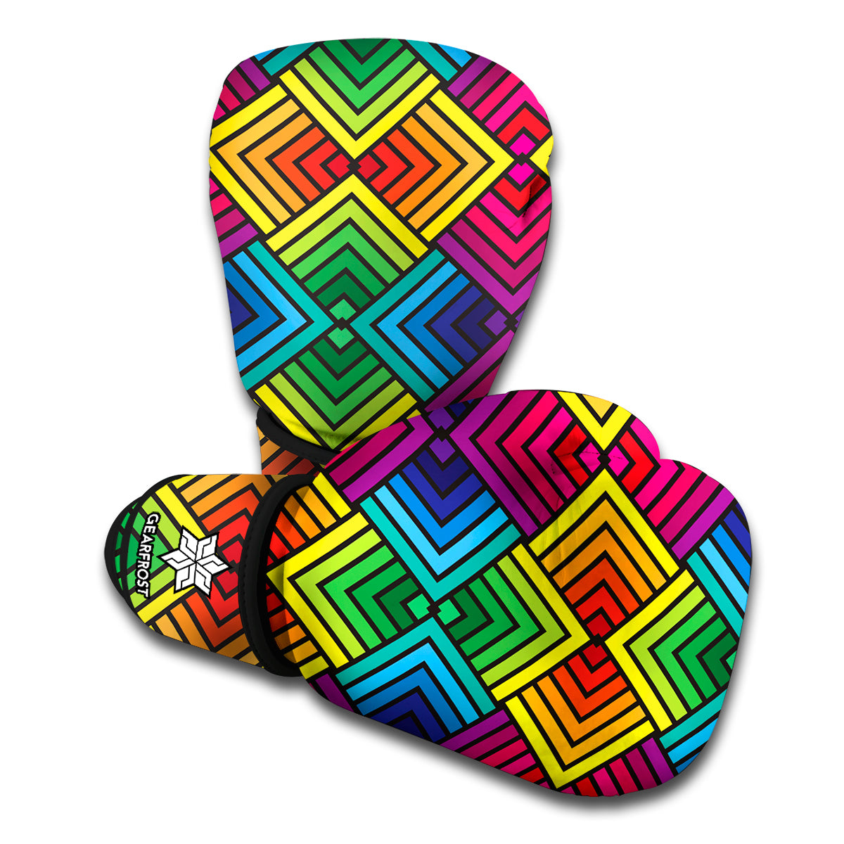 Geometric Rainbow Pattern Print Boxing Gloves