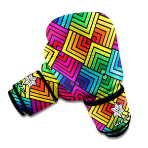 Geometric Rainbow Pattern Print Boxing Gloves