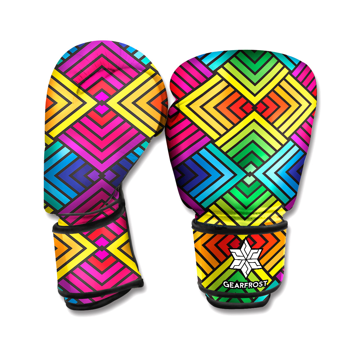 Geometric Rainbow Pattern Print Boxing Gloves