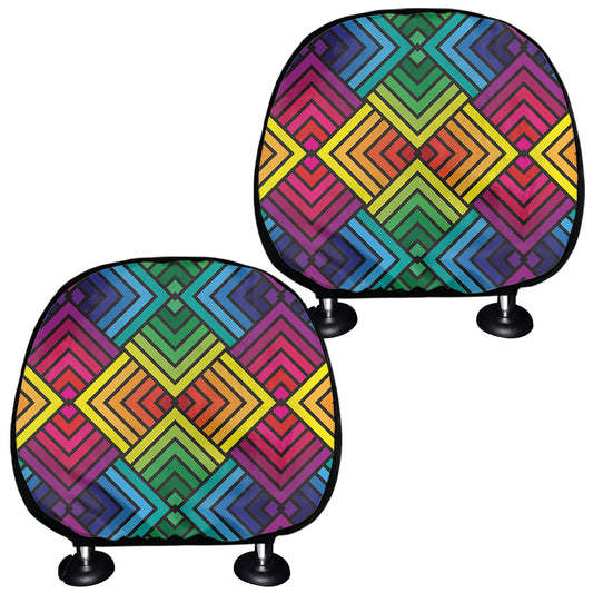 Geometric Rainbow Pattern Print Car Headrest Covers