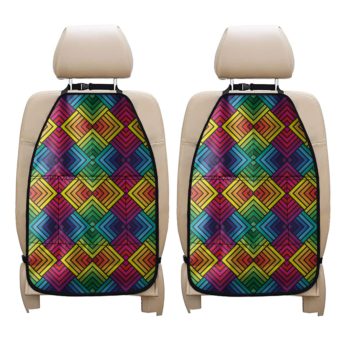Geometric Rainbow Pattern Print Car Seat Organizers
