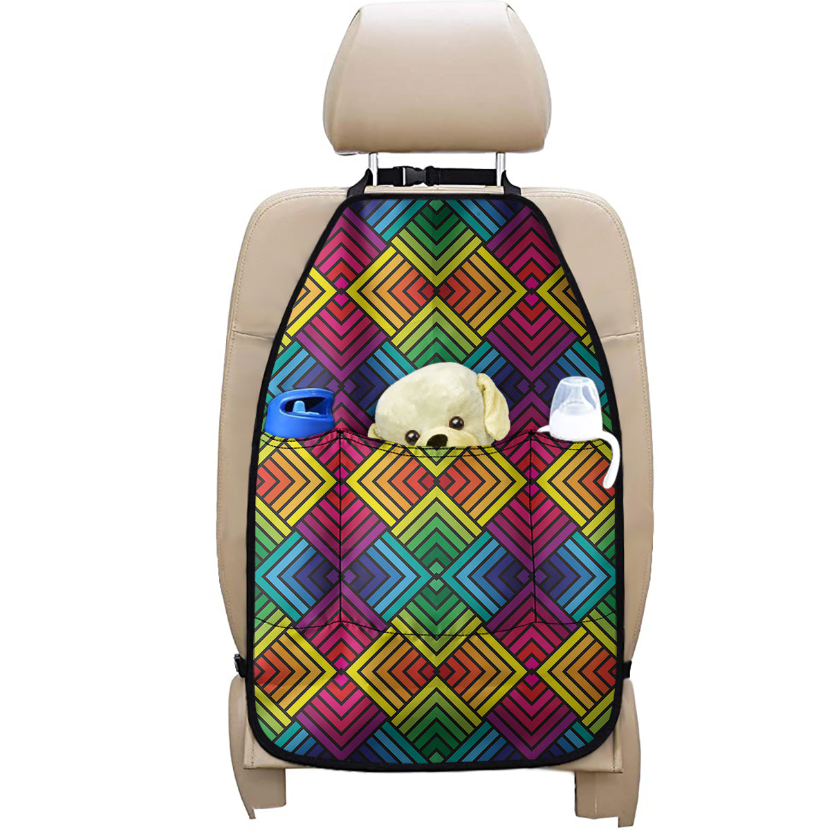 Geometric Rainbow Pattern Print Car Seat Organizers