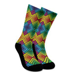 Geometric Rainbow Pattern Print Crew Socks