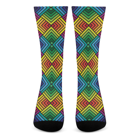 Geometric Rainbow Pattern Print Crew Socks
