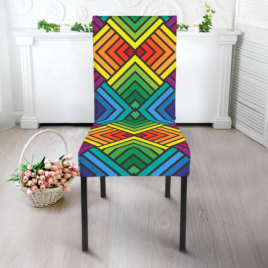 Geometric Rainbow Pattern Print Dining Chair Slipcover