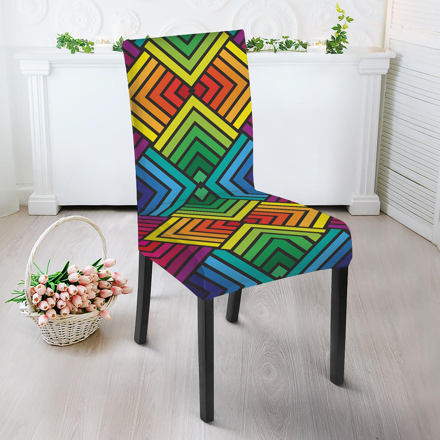 Geometric Rainbow Pattern Print Dining Chair Slipcover