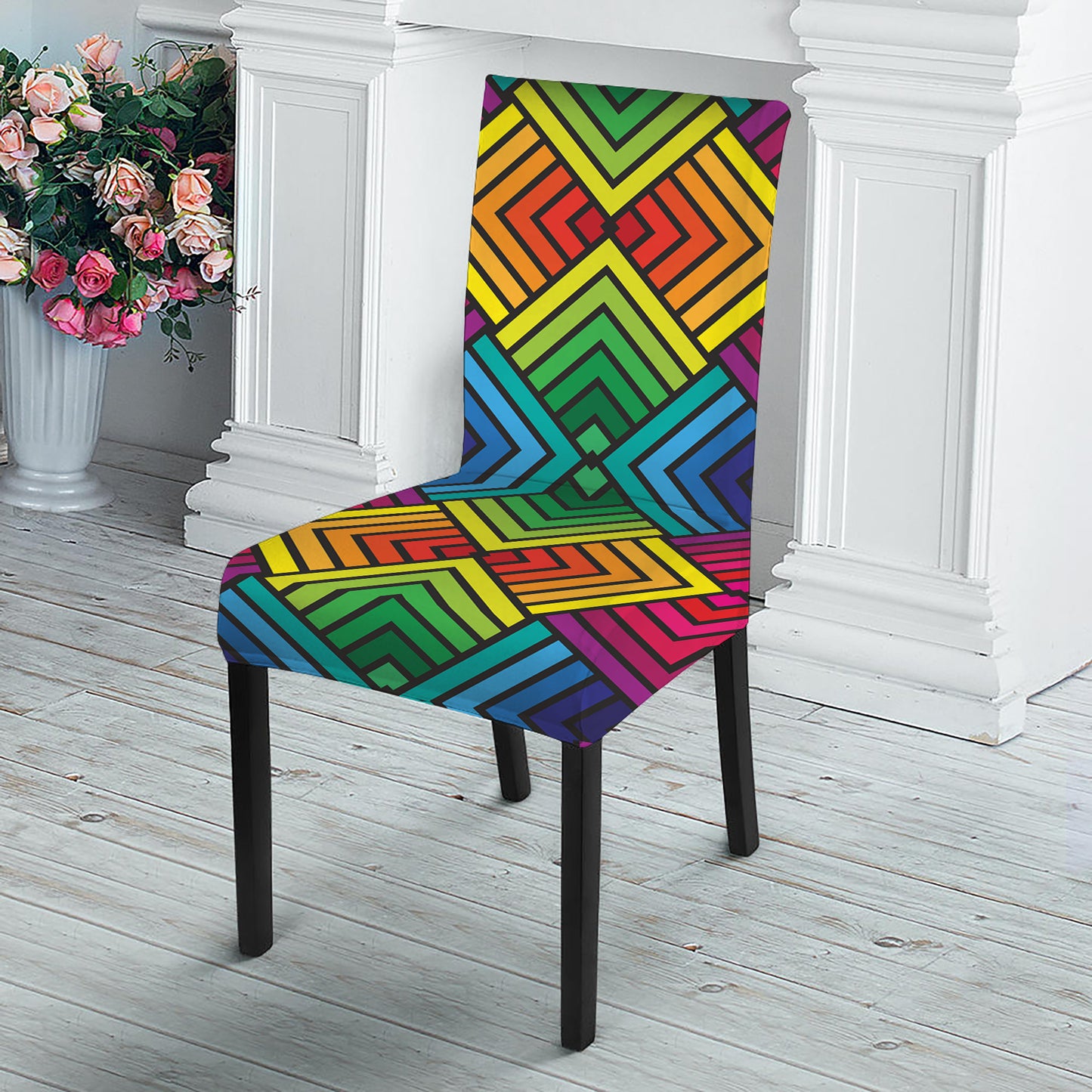 Geometric Rainbow Pattern Print Dining Chair Slipcover