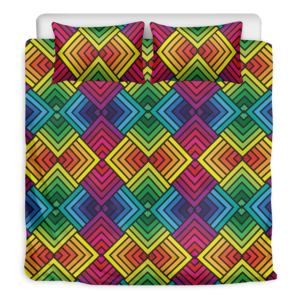 Geometric Rainbow Pattern Print Duvet Cover Bedding Set