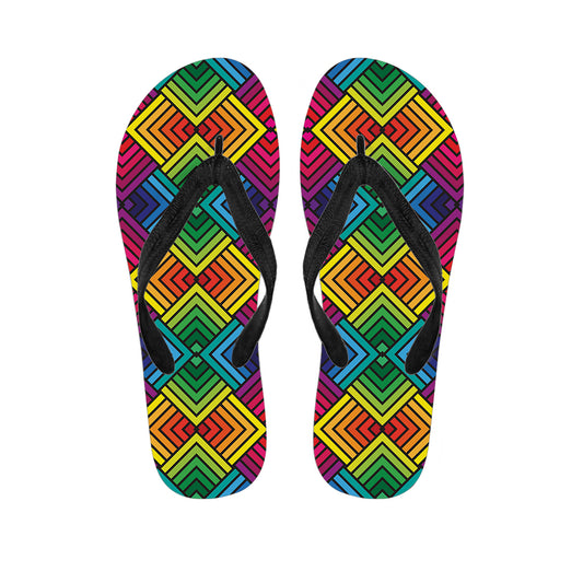 Geometric Rainbow Pattern Print Flip Flops