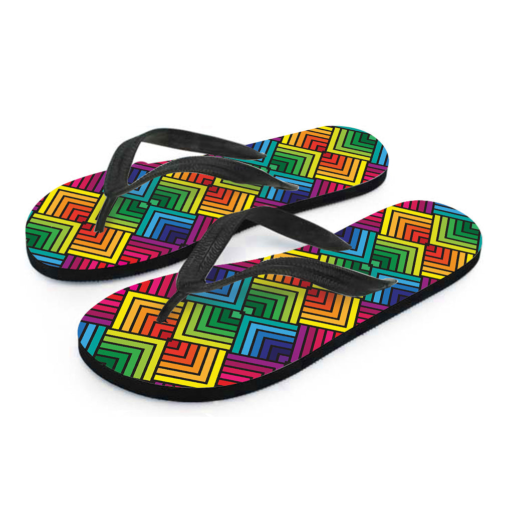 Geometric Rainbow Pattern Print Flip Flops