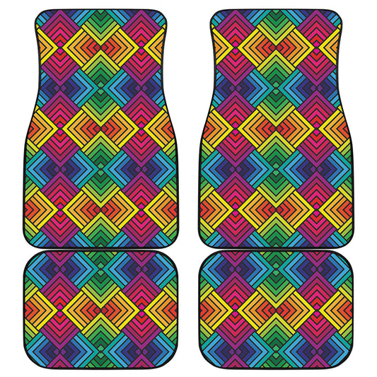 Geometric Rainbow Pattern Print Front and Back Car Floor Mats
